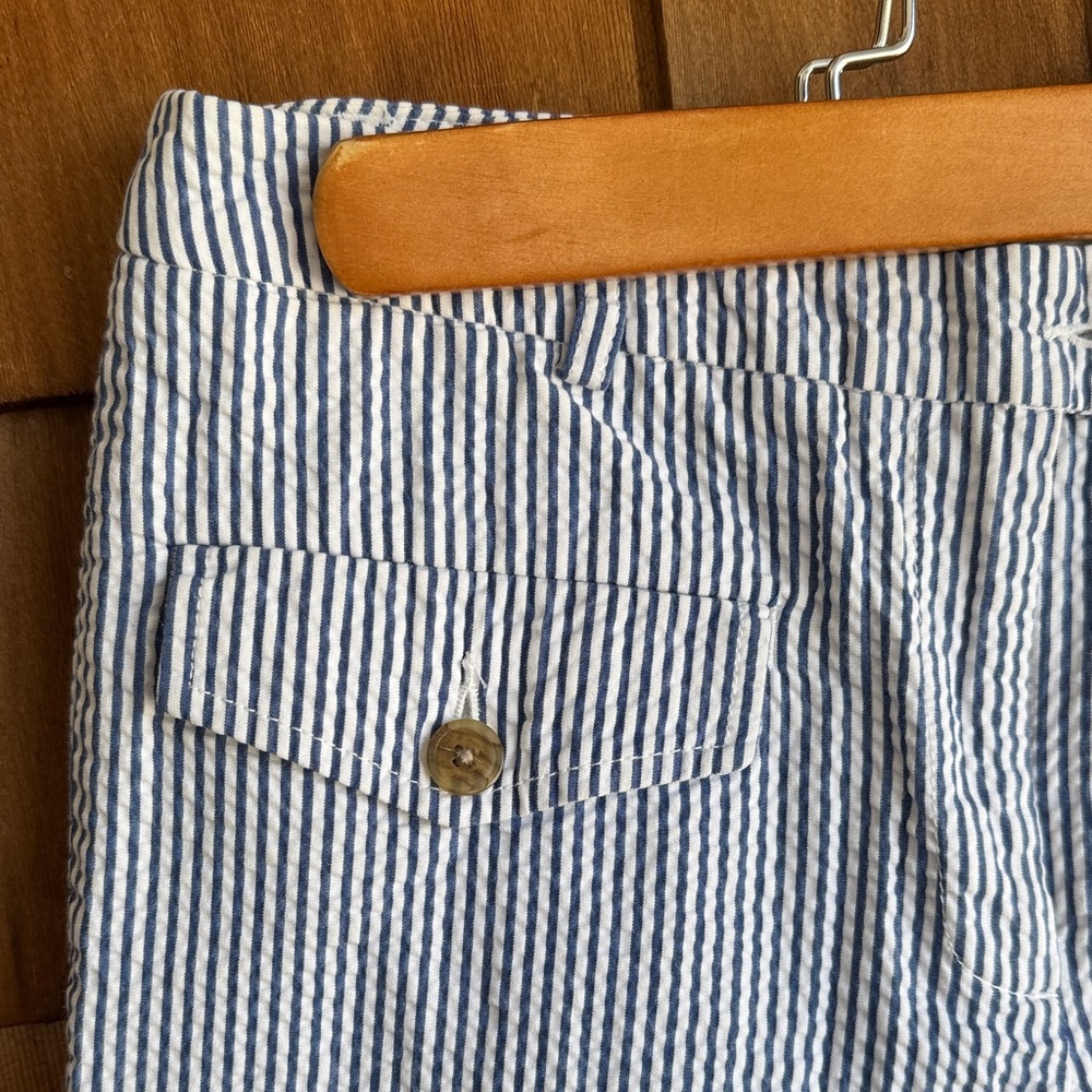 L.L. Bean Women's Blue and White Striped Seersucker Pants - Picture 3 of 7